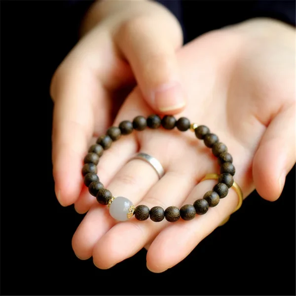 Natural Agarwood Buddha Jade Gold Bracelet